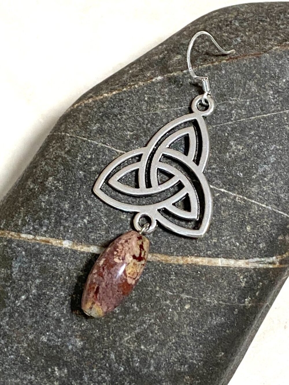 2/$20,Earthy Convoluted Jasper Triqueta Earrings,Gemstone & Sterling Silver Hook - Picture 5 of 9